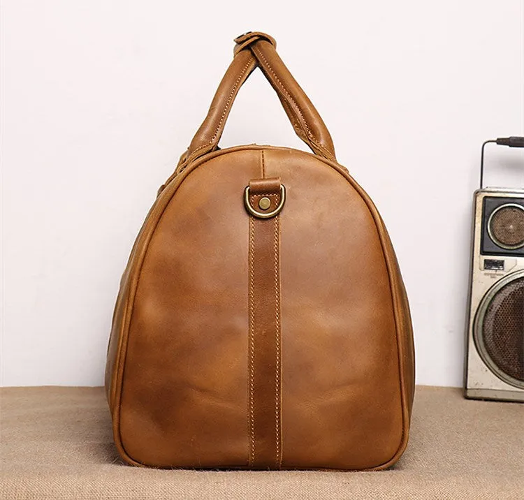 Full Grain Leather Duffle Bag with shoe Compartment Duffle Bag With Trolley Sleeve