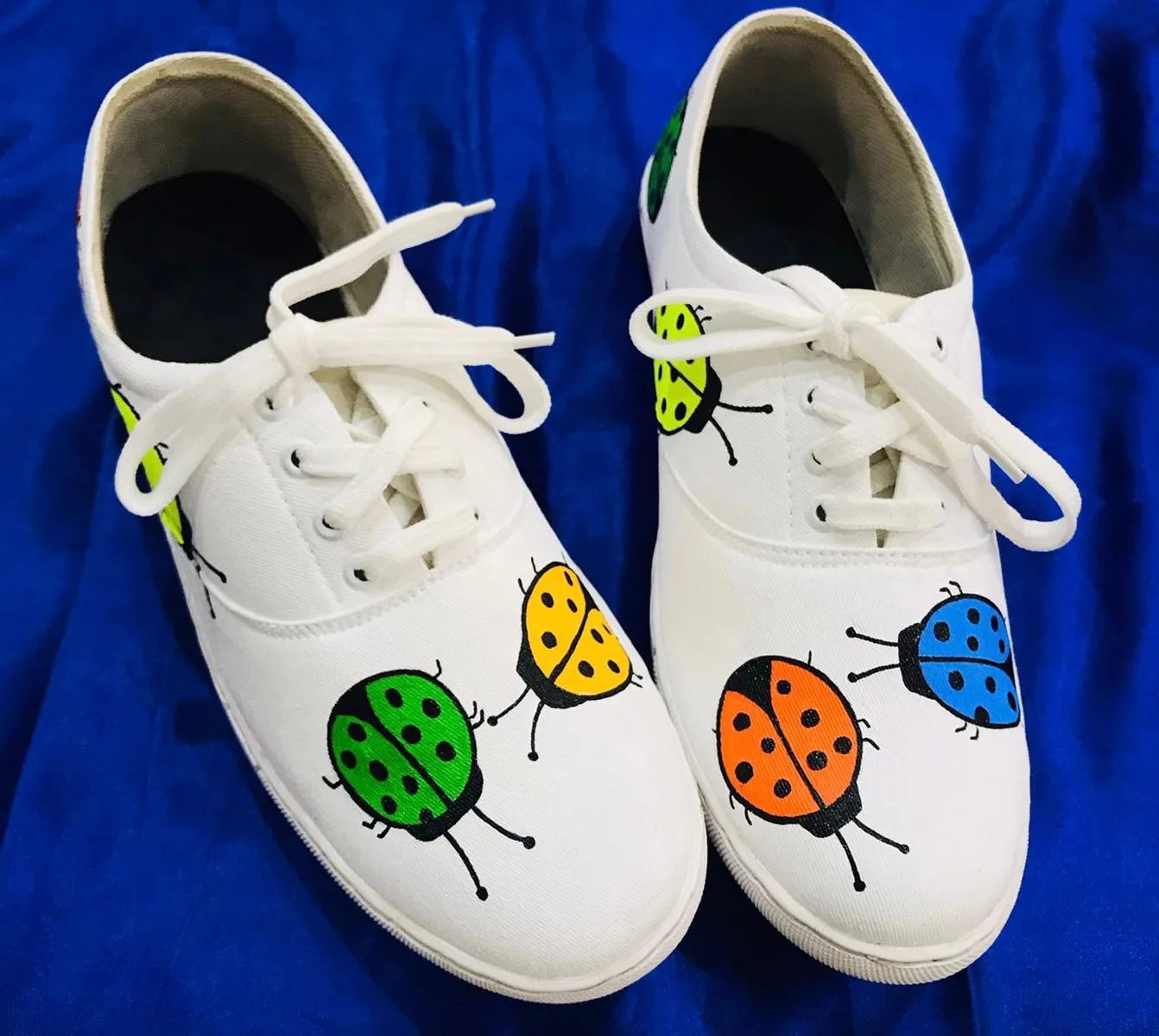 Funky N Trendy hand painted water resistant ladybug theme white sneakers