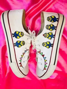 Funky N Trendy hand painted water resistant minion theme white unisex shoes