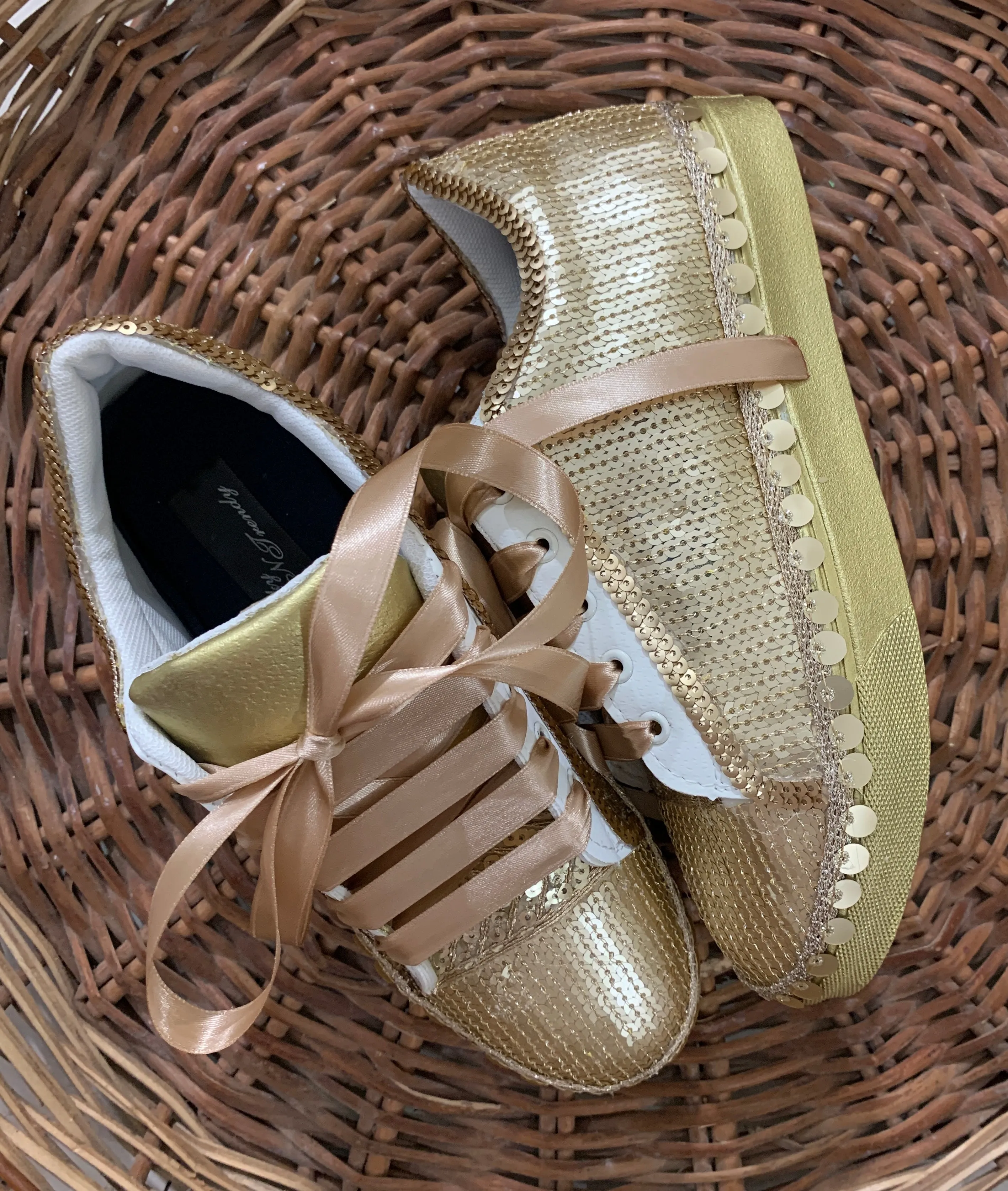 FUNKY N TRENDY handcrafted golden sequine work bridal sneakers / bridesmaid sneakers/ gold sneakers / golden sneakers / sequine work sneakers