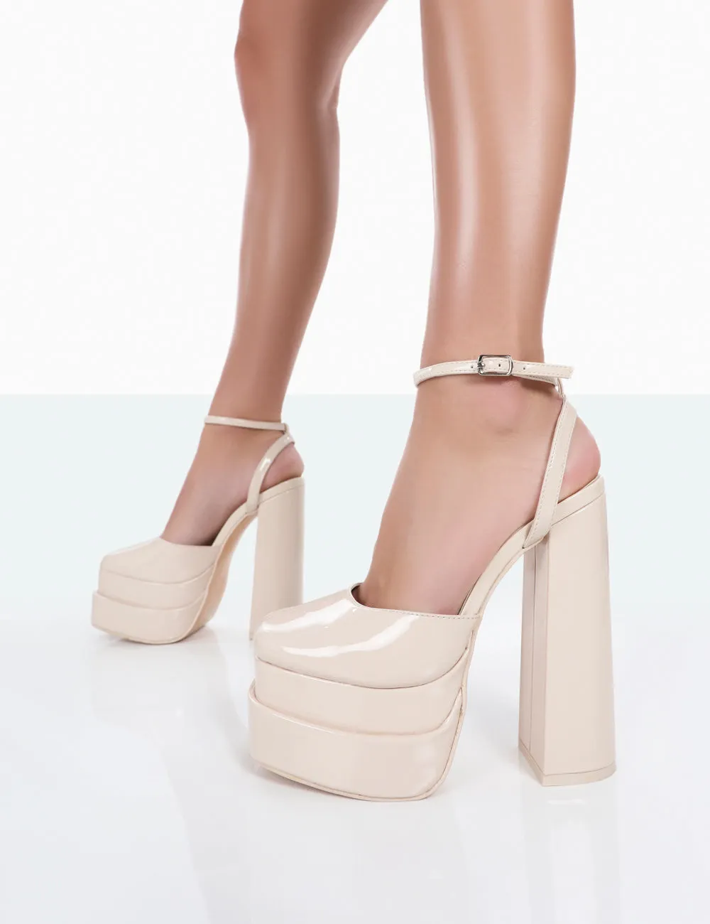 Moonchild Wide Fit Ecru Closed Toe Statement Platform Block Heels