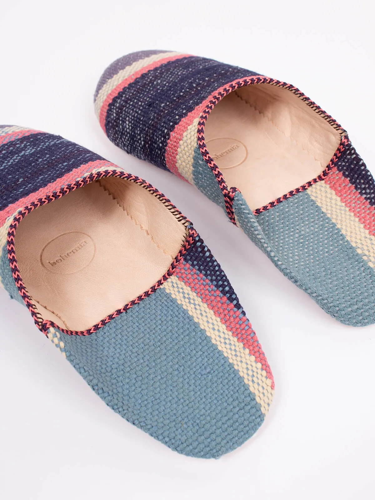 Moroccan Boujad Basic Babouche Slippers, Nordic Stripe