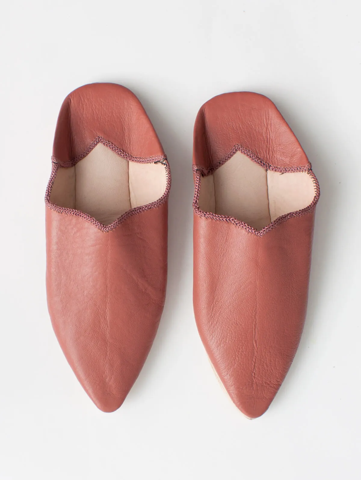 Moroccan Plain Pointed Babouche Slippers, Terracotta