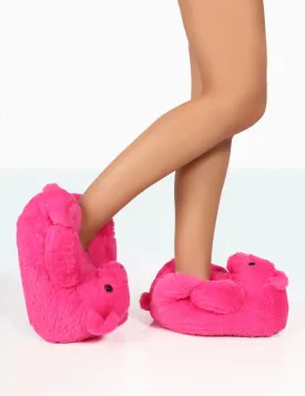 Moxy Pink Fluffy Faux Fur Bear Shaped Slippers