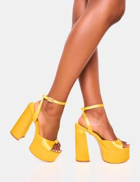 Pansie Yellow Satin Diamante Platform Heels