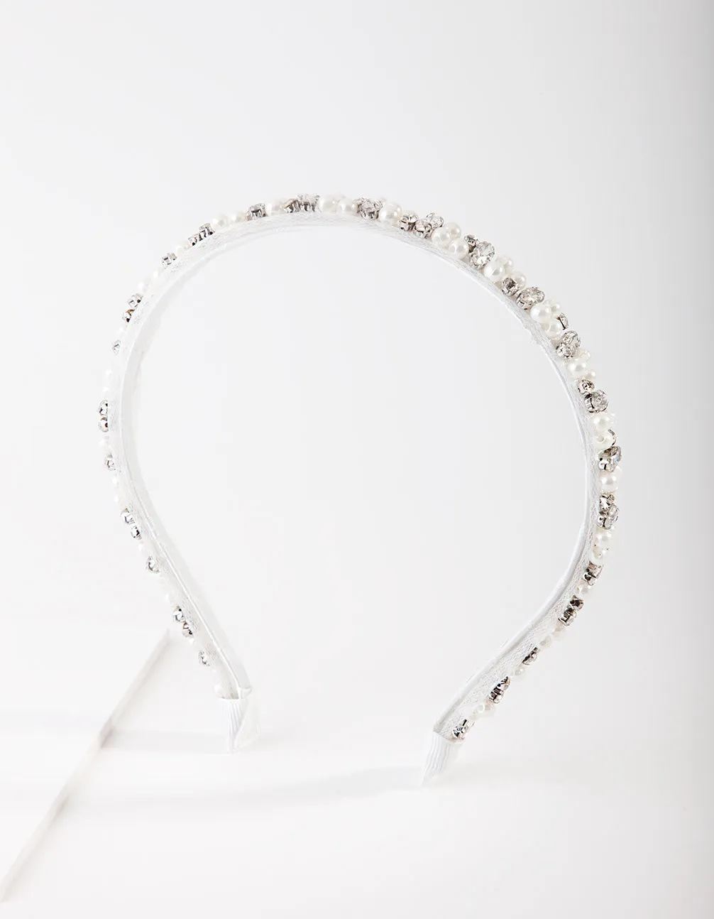 Silver Trim Pearl & Crystal Headband