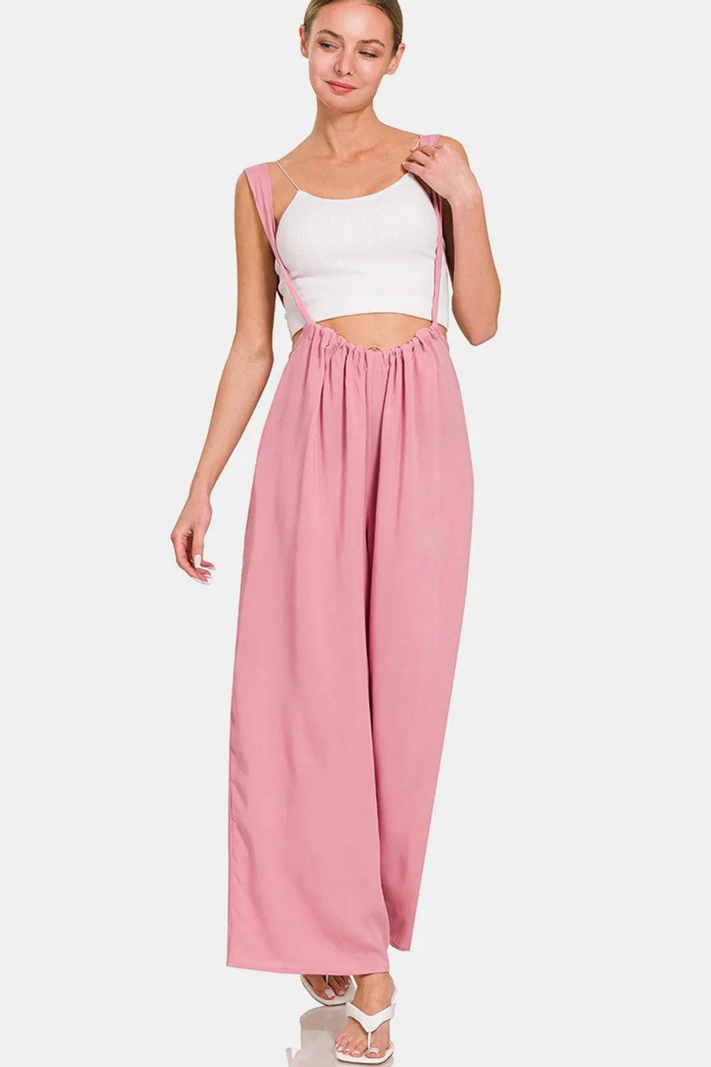 TEEK - Light Rose Pocketed Wide Strap Wide Leg Overalls